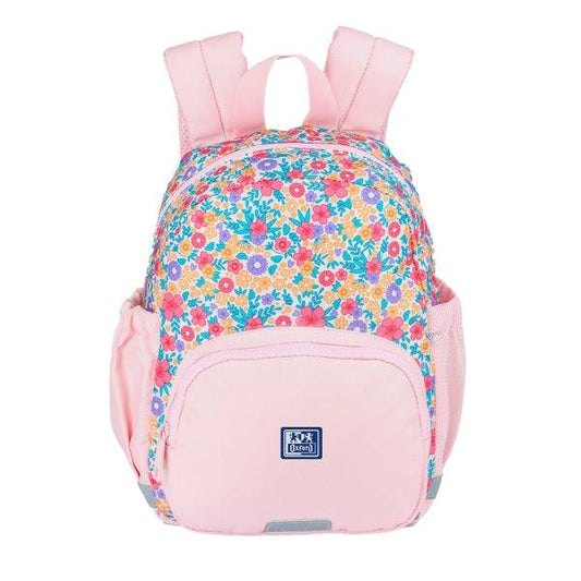 Oxford Floral Zaino Infantile 8.5L - 2 Tasche Laterali con Elastico - Dorso Imbottito Ergonomico - Elementi Riflettenti - Maniglie Imbottite e Regolabili - Materiale Idrorepellente - Colore Rosa