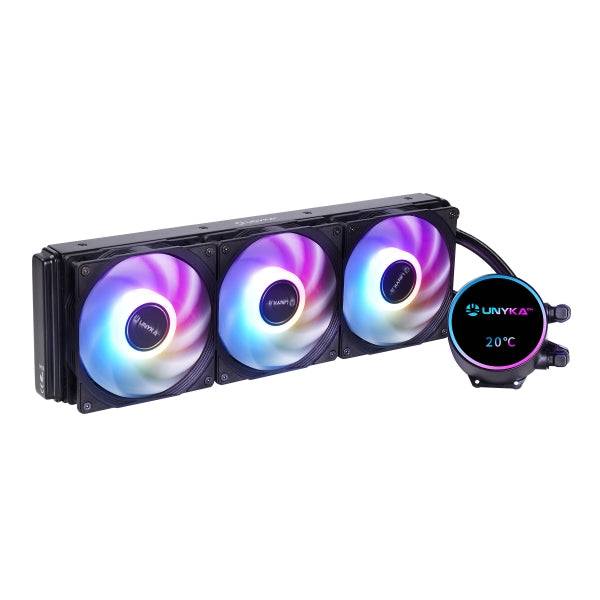 Unykach Aquastorm NEO 360 Kit Raffreddamento Liquido - 3 Ventilatori 120mm - Illuminazione RGB - Visualizzazione Temperatura CPU - Tubo 38mm