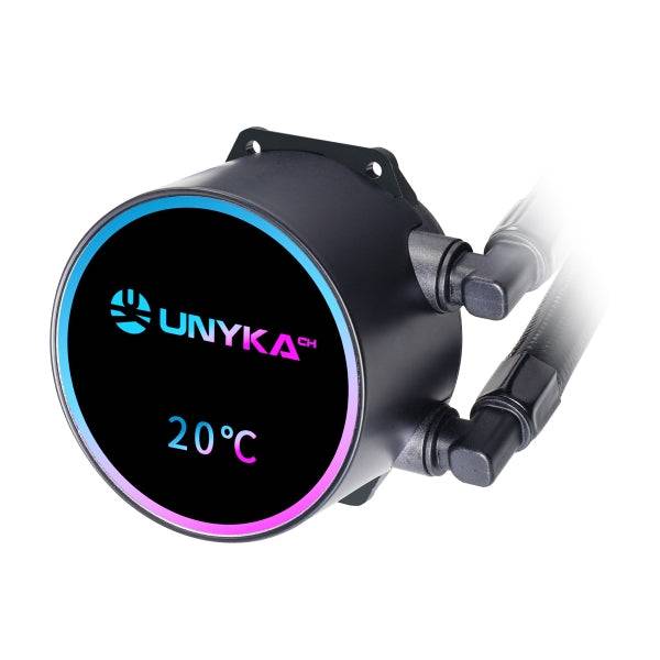 Unykach Aquastorm NEO 360 Kit Raffreddamento Liquido - 3 Ventilatori 120mm - Illuminazione RGB - Visualizzazione Temperatura CPU - Tubo 38mm