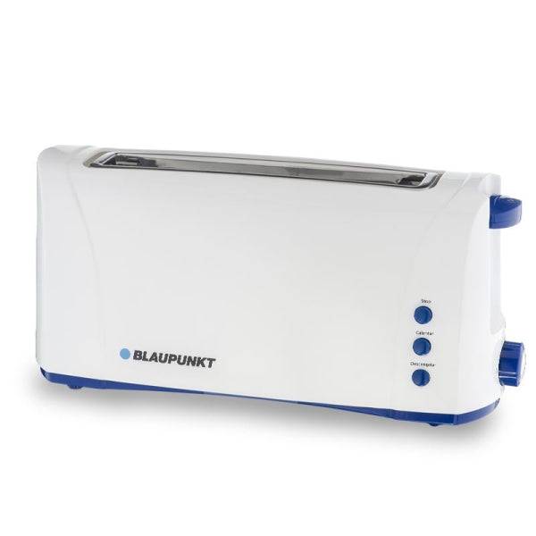 Blaupunkt BP4001 Tostapane Fessura Lunga 1000W - 6 Livelli di Tostatura con Termostato - Funzione Riscaldamento e Scongelamento - Pulsante Arresto Rapido - Vassoio Raccoglibriciole Estraibile - Colore Bianco