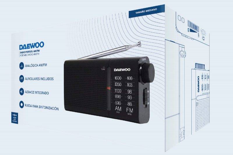Daewoo DW1119 Radio Portatile AM/FM Analogica - Altoparlante Integrato - Auricolari Inclusi - Antenna Telescopica - Uscita Jack 3.5mm - Funzionamento a Pile (2xAA) - Design Compatto e Leggero - Colore Nero e Blu