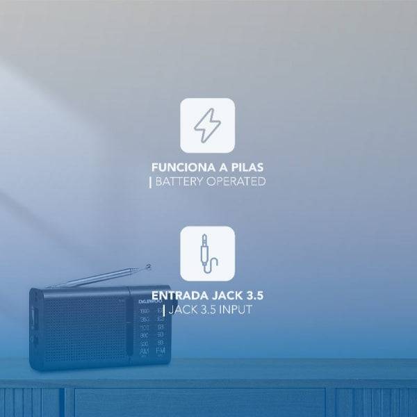 Daewoo DW1119 Radio Portatile AM/FM Analogica - Altoparlante Integrato - Auricolari Inclusi - Antenna Telescopica - Uscita Jack 3.5mm - Funzionamento a Pile (2xAA) - Design Compatto e Leggero - Colore Nero e Blu