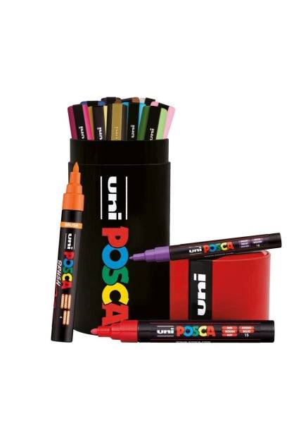 Posca Lattina Metallica con 13 Pennarelli Vernice - 4x PC-5M, 5x PC-3M, 4x PC-5BR - Inchiostro Base Acqua - Non Permanente - Resistente alla Luce - Colori Assortiti