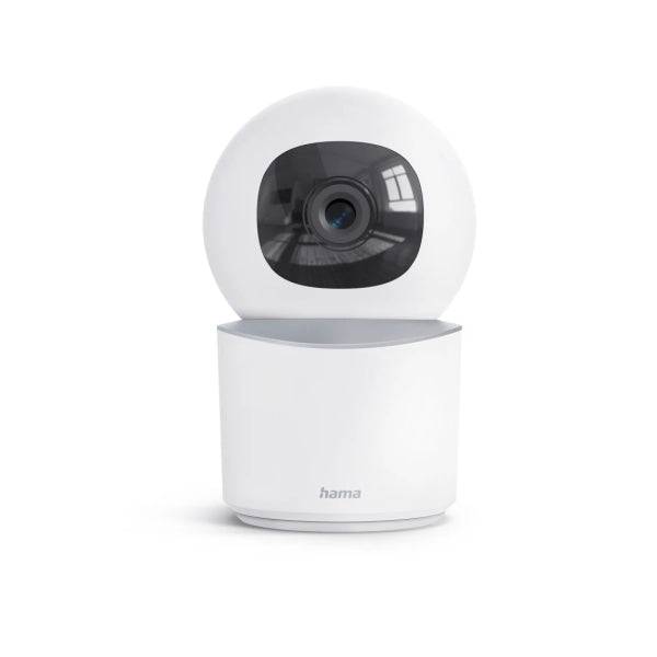 Hama Videocamera di Sorveglianza Intelligente con Microfono - Visione Notturna - Cavo 96cm - Ideale per Animali Domestici - Funzione Rotativa - Assistente Vocale - WiFi - 2.4GHz - Full HD - Colore Bianco