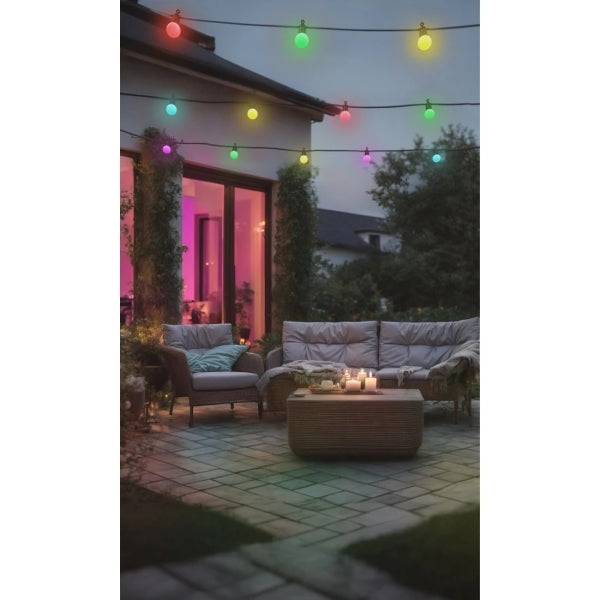 Hama Catena Lampadine LED RGB Intelligente per Esterno - Lunghezza 8m - IP44 - WiFi - Flessibile - Cavo Alimentazione 3m - Multicolore