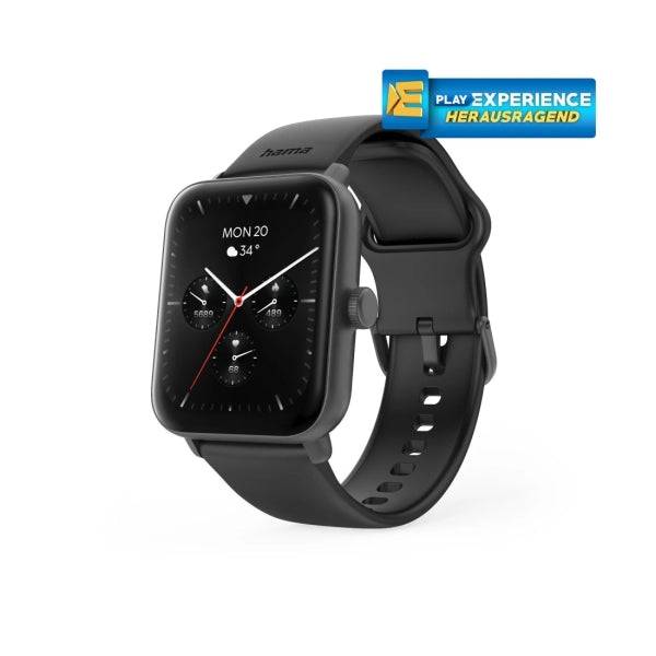 Hama 6010 Orologio Intelligente Smartwatch - Bluetooth 5.3 - Batteria 350mAh - Schermo TFT 1.65" - IP68 - Resistenza all'Acqua 3 Atm - Cinturino Silicone - GPS Integrato - 3.6x1.3x4.9cm - Colore Nero