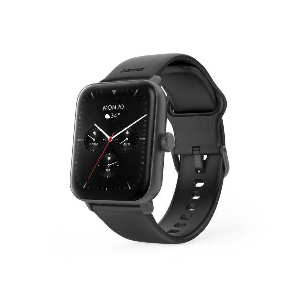Hama 6010 Orologio Intelligente Smartwatch - Bluetooth 5.3 - Batteria 350mAh - Schermo TFT 1.65" - IP68 - Resistenza all'Acqua 3 Atm - Cinturino Silicone - GPS Integrato - 3.6x1.3x4.9cm - Colore Nero