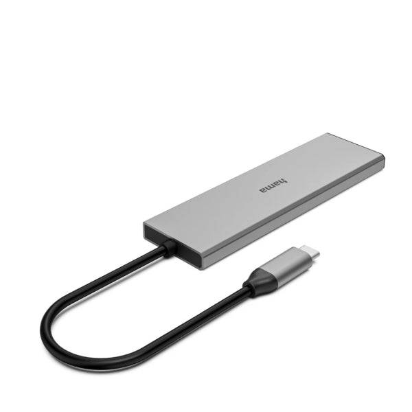 Hama Essential Hub USB 3.2 - Potenza Massima 100W - Cavo USB-C Integrato 15cm - 2x USB-C - 2x USB-A - Power Delivery - Colore Grigio