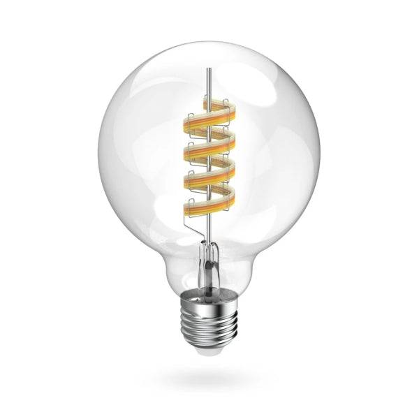 Hama Lampadina LED E27 Intelligente - Potenza 4.9W - RGBW - WiFi - Compatibile con Assistente Vocale - Controllo con App - Stile Retrò - Filamento G95 - Forma Globo - IP20 - Colore Trasparente