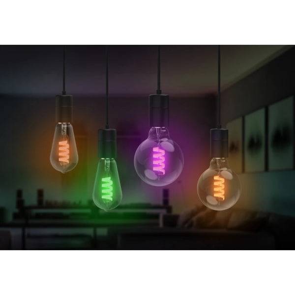 Hama Lampadina LED E27 Intelligente - Potenza 4.9W - RGBW - WiFi - Compatibile con Assistente Vocale - Controllo con App - Stile Retrò - Filamento G95 - Forma Globo - IP20 - Colore Trasparente