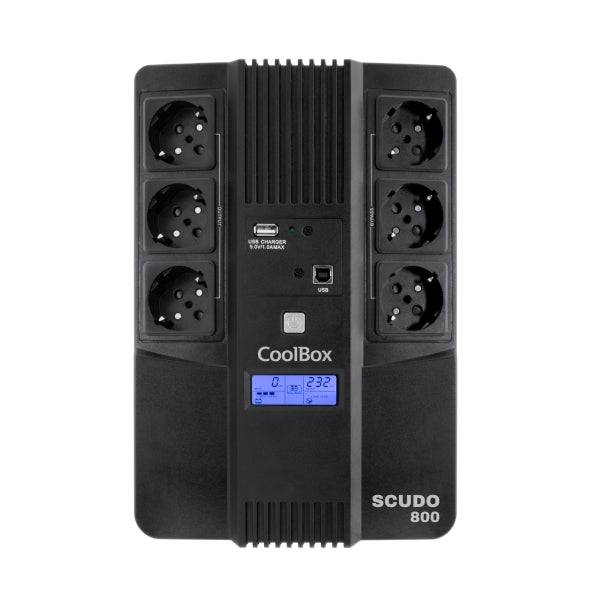 Coolbox Scudo3 UPS 800VA 480W - 6x Schuko - USB - 2x RJ45 - Protezione Completa Contro Picchi di Tensione e Interruzioni di Alimentazione - Display LCD