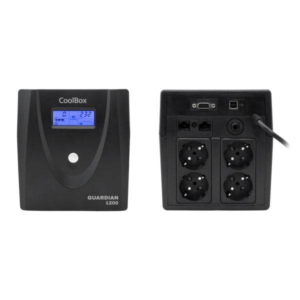 Coolbox Guardian3 UPS 1200VA 720W - 4x Schukos - USB - 2x RJ45 - Protezione Completa da Picchi di Tensione e Interruzioni - Display LCD