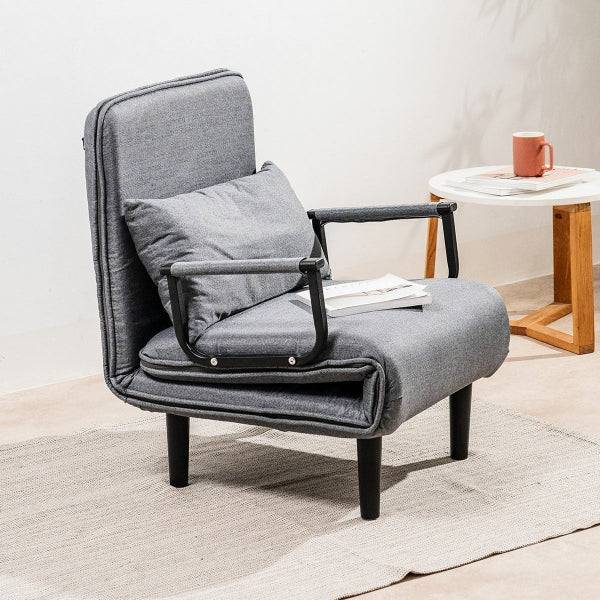 Innovagoods Softfa Divano Letto Singolo 4 in 1 - Supporta fino a 150kg - Schienale Reclinabile - Pieghevole - Multifunzione - Piedi Antiscivolo - Include Cuscino - 64x80x68cm - Colore Grigio e Nero