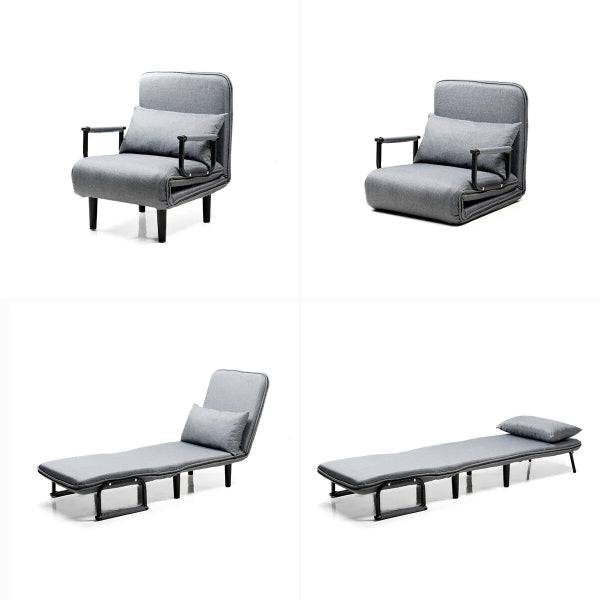 Innovagoods Softfa Divano Letto Singolo 4 in 1 - Supporta fino a 150kg - Schienale Reclinabile - Pieghevole - Multifunzione - Piedi Antiscivolo - Include Cuscino - 64x80x68cm - Colore Grigio e Nero