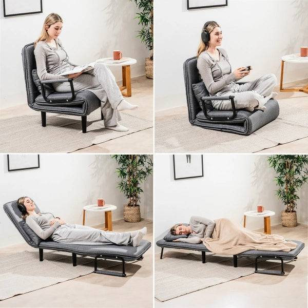 Innovagoods Softfa Divano Letto Singolo 4 in 1 - Supporta fino a 150kg - Schienale Reclinabile - Pieghevole - Multifunzione - Piedi Antiscivolo - Include Cuscino - 64x80x68cm - Colore Grigio e Nero