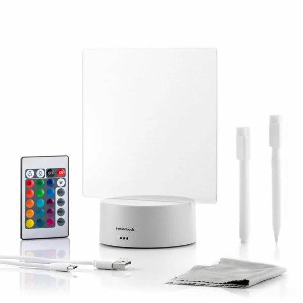 Innovagoods Lemo Bacheca Messaggi LED - Include Cavo USB - RGB ad Intensità Regolabile - Telecomando - 15x19x9.5cm - Colore Grigio