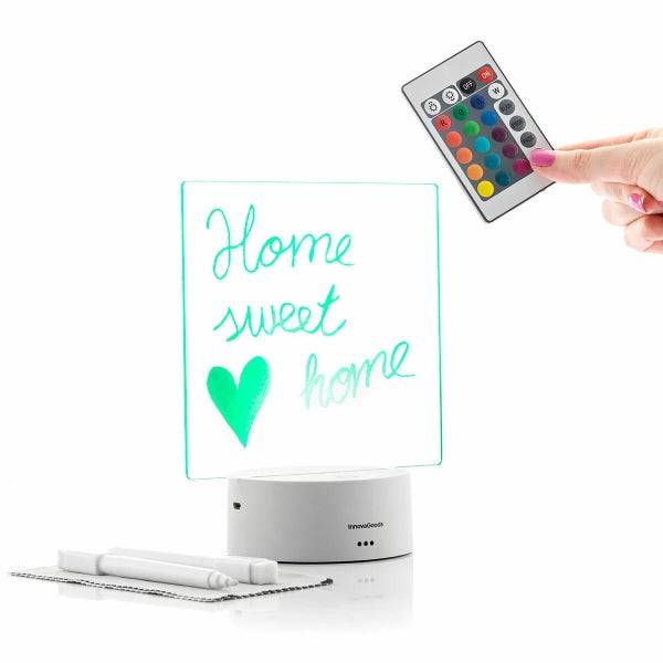 Innovagoods Lemo Bacheca Messaggi LED - Include Cavo USB - RGB ad Intensità Regolabile - Telecomando - 15x19x9.5cm - Colore Grigio