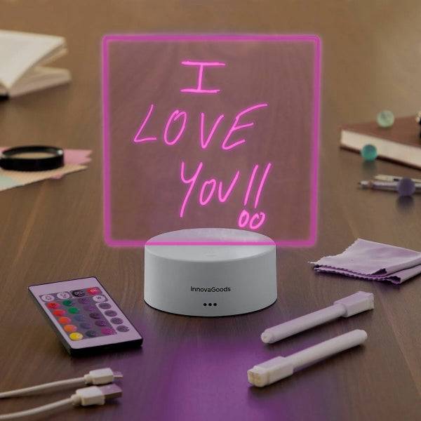 Innovagoods Lemo Bacheca Messaggi LED - Include Cavo USB - RGB ad Intensità Regolabile - Telecomando - 15x19x9.5cm - Colore Grigio