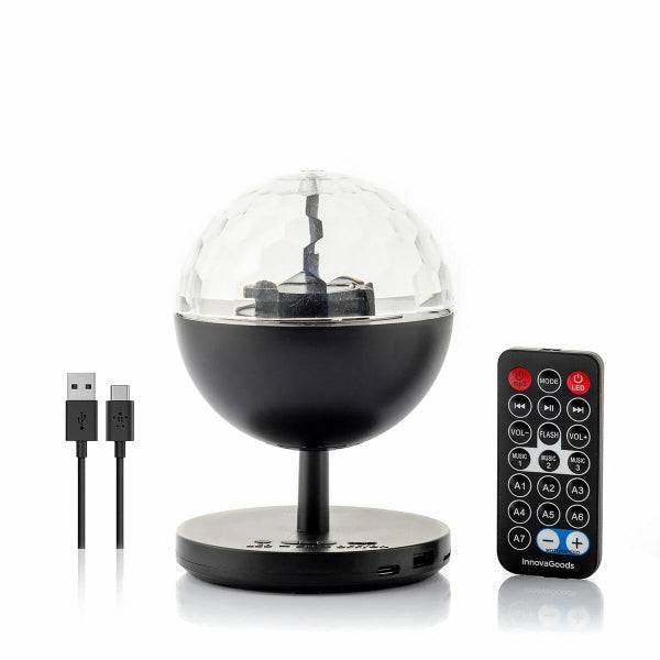 Innovagoods Istarlyt Proiettore LED Ricaricabile con Altoparlante - Bluetooth - Batteria 800mAh - Telecomando - Funzione Rotante - Antiscivolo - 10.7x15.3cm - Colore Nero