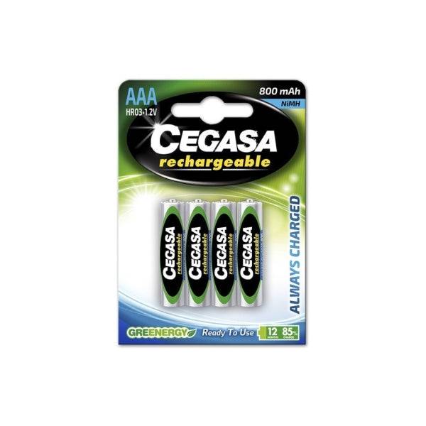 Cegasa Rechargeable Confezione 4 Pile Ricaricabili AAA HR03 800mAh - Tecnologia RTU
