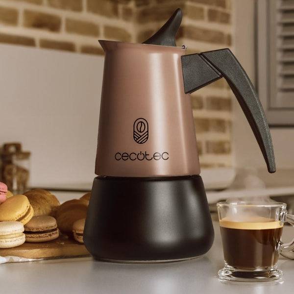 Cecotec Piccolina 900 Macchinetta Caffè Italiana 9 Tazze - Acciaio Inossidabile - Idonea per Gas, Elettrico e Vetroceramica - Guarnizione Silicone - Manico Ergonomico - Valvola di Sicurezza - Colore Bronzo