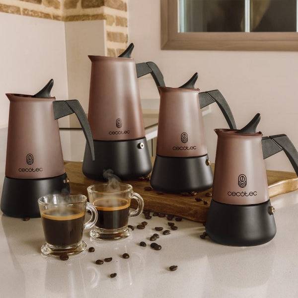Cecotec Piccolina 900 Macchinetta Caffè Italiana 9 Tazze - Acciaio Inossidabile - Idonea per Gas, Elettrico e Vetroceramica - Guarnizione Silicone - Manico Ergonomico - Valvola di Sicurezza - Colore Bronzo