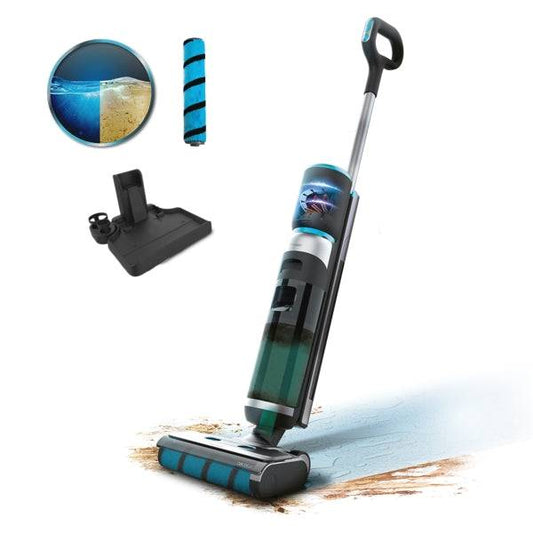 Cecotec FreeGo Wash and Vacuum Mop Elettrico - 250W - Autonomia 35min - Base Autopulizia - 2 Serbatoi da 700ml Separati - Rullo Wet Jalisco - Display Digitale - Colore Nero e Blu