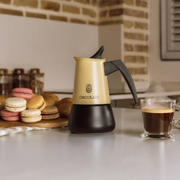 Cecotec Piccolina 200 Cafetera Italiana para 2 Tazas - Acero Inoxidable - Apta para Gas, Electrica y Vitro - Mango Ergonomico - Valvula de Seguridad Integrada - Colore Giallo Pastel