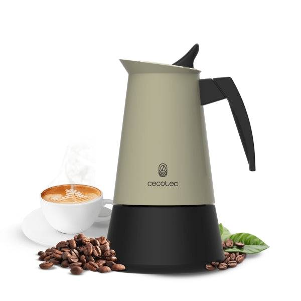 Cecotec Piccolina 400 Cafetera Italiana para 4 Tazas - Acero Inoxidable - Apta para Placas Electricas, Vitro y Gas - Piezas Desmontables - Valvula de Seguridad - Colore Menta