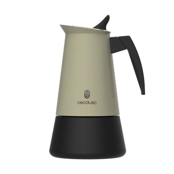 Cecotec Piccolina 400 Cafetera Italiana para 4 Tazas - Acero Inoxidable - Apta para Placas Electricas, Vitro y Gas - Piezas Desmontables - Valvula de Seguridad - Colore Menta