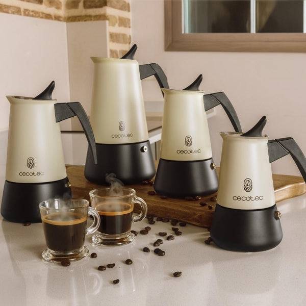 Cecotec Piccolina 400 Cafetera Italiana para 4 Tazas - Acero Inoxidable - Apta para Placas Electricas, Vitro y Gas - Piezas Desmontables - Valvula de Seguridad - Colore Menta