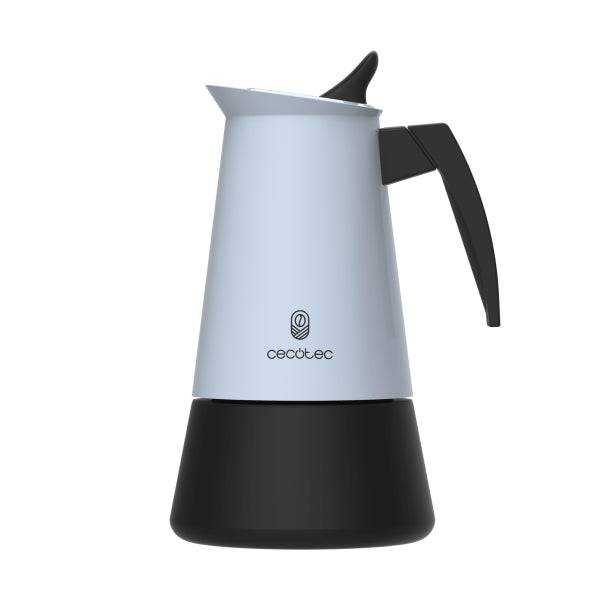 Cecotec Piccolina 900 Macchinetta Caffè Italiana 9 Tazze - Acciaio Inossidabile - Idonea per Gas, Elettrico e Vetroceramica - Guarnizione Ermetica Silicone - Manico Ergonomico - Valvola di Sicurezza - Colore Blu Chiaro