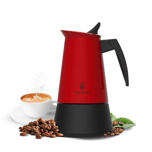 Cecotec Piccolina 900 Macchinetta Caffè Italiana 9 Tazze - Acciaio Inossidabile - Compatibile con Induzione e Gas - Manico Ergonomico e Resistente - Valvola di Sicurezza - Colore Rosso