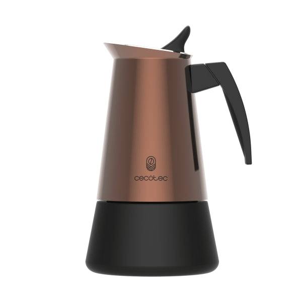 Cecotec Piccolina 200 Cafetera Italiana para 2 Tazas - Acero Inoxidable - Apta para Placas Electricas, Vitroceramicas y Gas - Valvula de Seguridad - Mango Ergonomico - Colore Cobre