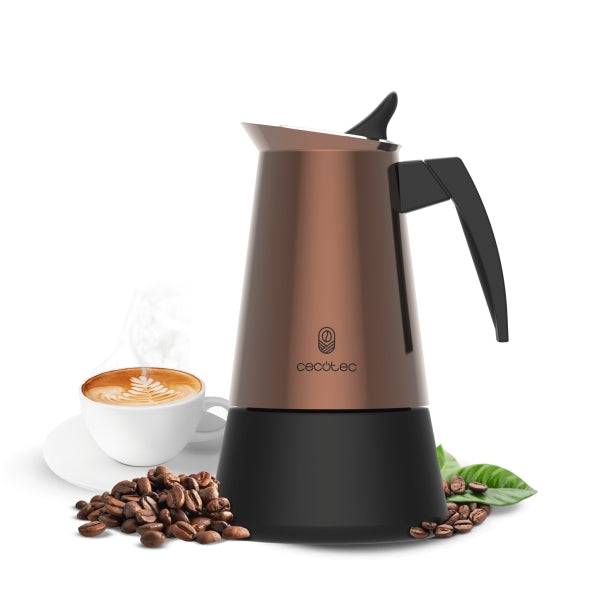 Cecotec Piccolina 600 Cafetera Italiana para 6 Tazas - Acero Inoxidable - Apta para Placas Electricas, Vitroceramicas y Gas - Facil Limpieza - Junta de Silicona - Valvula de Seguridad - Colore Cobre