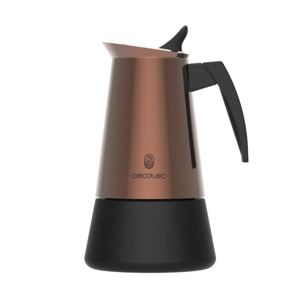 Cecotec Piccolina 600 Cafetera Italiana para 6 Tazas - Acero Inoxidable - Apta para Placas Electricas, Vitroceramicas y Gas - Facil Limpieza - Junta de Silicona - Valvula de Seguridad - Colore Cobre