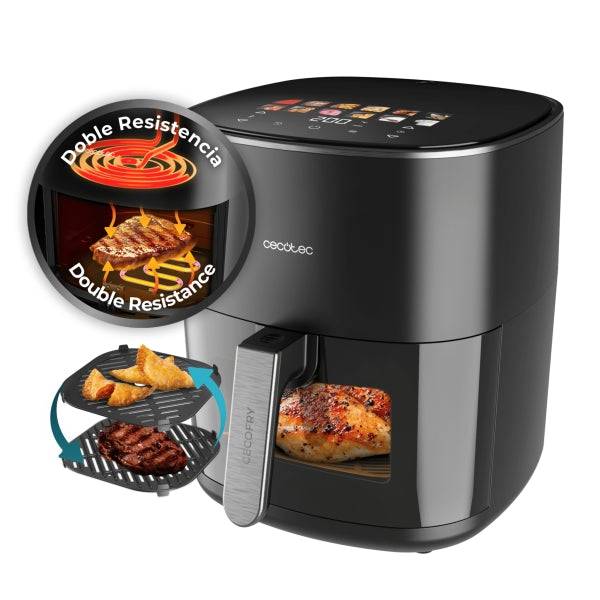 Cecotec Cecofry and Grill 6500 Friggitrice ad Aria 3 in 1 - 2200W - Capacità 6,5L - Grill - Pietra per Pizza - Temperatura Regolabile - Finestra di Visualizzazione - Doppia Resistenza - Colore Nero
