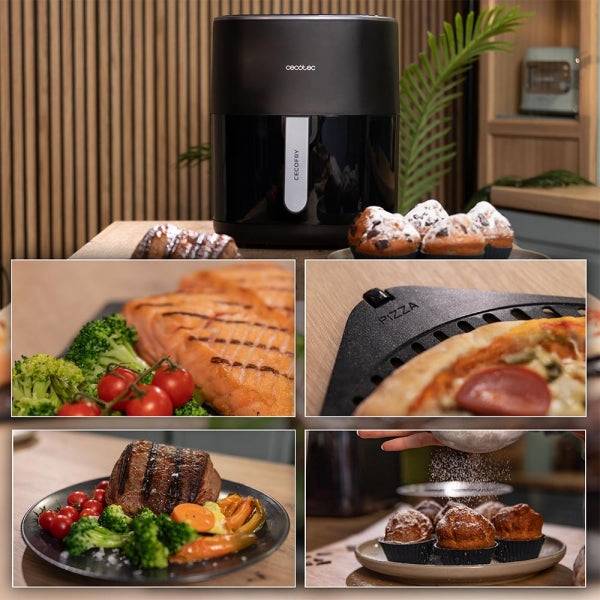 Cecotec Cecofry and Grill 6500 Friggitrice ad Aria 3 in 1 - 2200W - Capacità 6,5L - Grill - Pietra per Pizza - Temperatura Regolabile - Finestra di Visualizzazione - Doppia Resistenza - Colore Nero