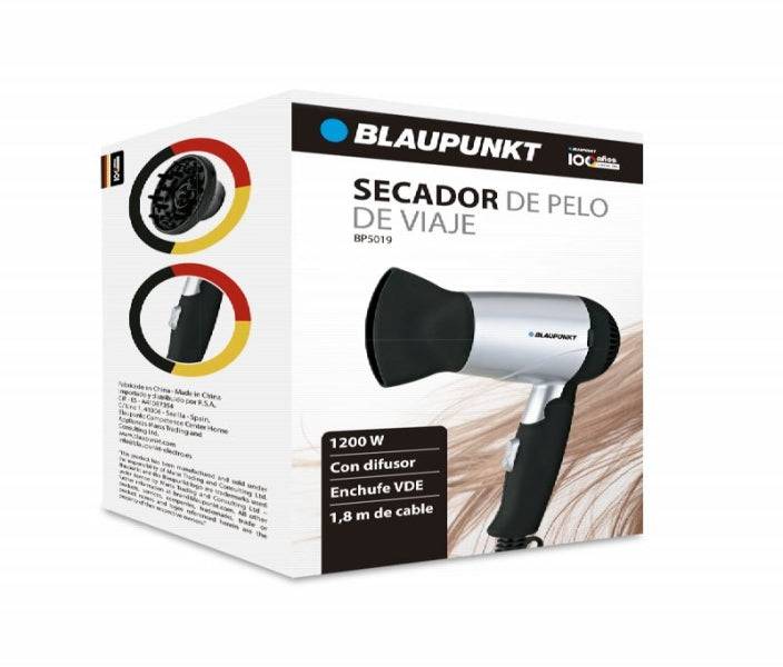 Blaupunkt Asciugacapelli da Viaggio - 1200W - Cavo 1.8m - Include Diffusore - Velocità e Calore Regolabili - Spegnimento Automatico - Funzione Aria Fredda - Nero e Grigio