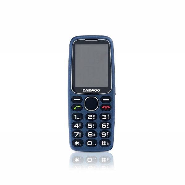 Daewoo Telefono Cellulare per Anziani - Schermo 2.4" - Tasti Grandi Retroilluminati - Batteria 1.400mAh - Pulsante SOS Posteriore - Dual SIM - Jack 3.5mm - Radio FM - USB-C - Colore Blu