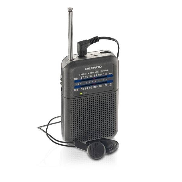Daewoo DW1008 Radio Portatile AM/FM - Antenna Telescopica e Sintonizzazione Analogica Precisa - Altoparlante Integrato - Uscita Cuffie Jack 3.5mm - Compatto e Leggero per Uso Quotidiano