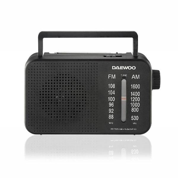 Daewoo Radio AM/FM - Jack 3.5mm - Antenna Telescopica - Altoparlante Integrato - Maniglia di Trasporto - 22x7.5x15cm - Colore Nero