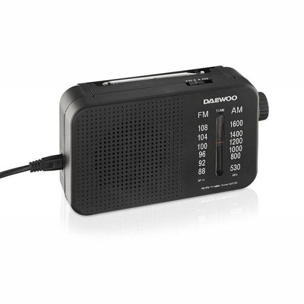 Daewoo Radio AM/FM - Jack 3.5mm - Antenna Telescopica - Altoparlante Integrato - Maniglia di Trasporto - 22x7.5x15cm - Colore Nero