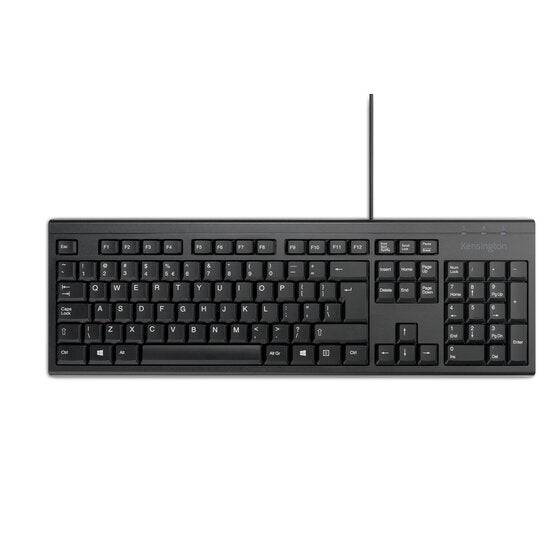 Kensington KB100 EQ Tastiera Completa USB-A - Realizzata con 64% di Contenuto Riciclato - Membrana a Prova di Liquidi - Colore Nero