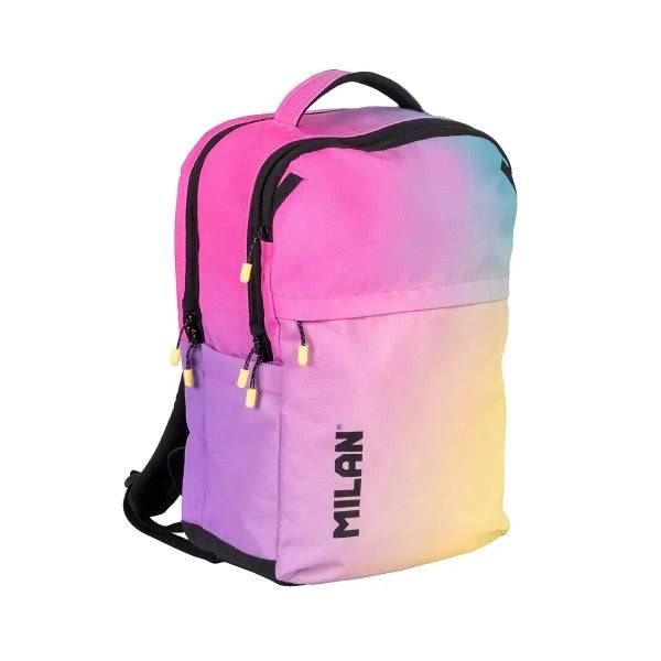 Milan Sunset Zaino Scolastico 25L 5 Cerniere - Tasche Laterali - Scomparto Imbottito per Portatile 16" - Tracolla Imbottita e Regolabile - Colore Predominante Rosa
