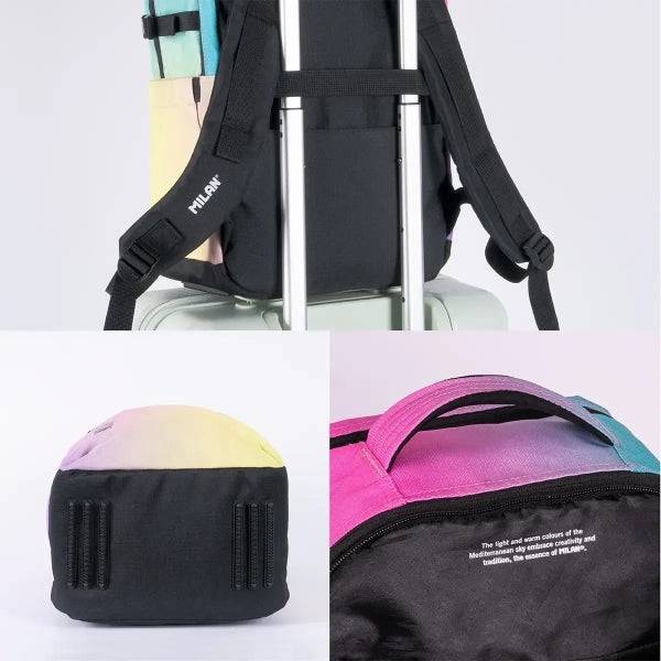 Milan Sunset Zaino Scolastico 25L 5 Cerniere - Tasche Laterali - Scomparto Imbottito per Portatile 16" - Tracolla Imbottita e Regolabile - Colore Predominante Rosa