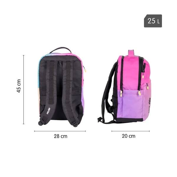 Milan Sunset Zaino Scolastico 25L 5 Cerniere - Tasche Laterali - Scomparto Imbottito per Portatile 16" - Tracolla Imbottita e Regolabile - Colore Predominante Rosa