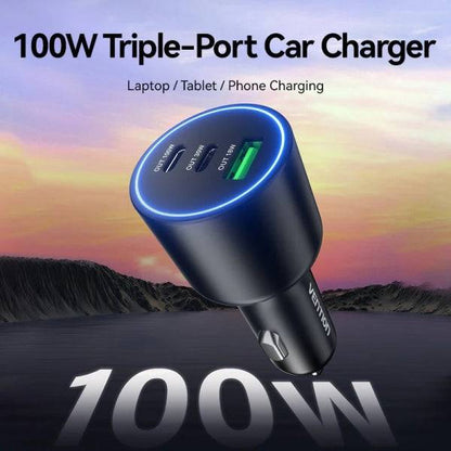 Vention Caricabatterie Auto per Smartphone - 100W - 2xUSB-C - USB-A - Power Delivery 3.0 - Qualcomm 3.0 - Colore Nero
