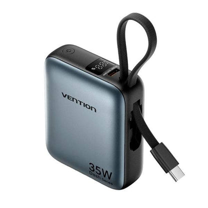 Vention Mini Power Bank 10000mAh - Potenza di Uscita fino a 35W - Cavo USB-C Integrato - Power Delivery - Tecnologia PPS - Colore Grigio