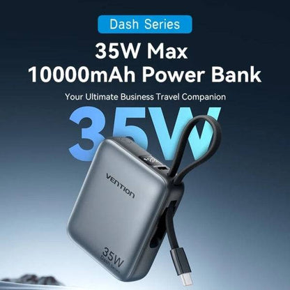 Vention Mini Power Bank 10000mAh - Potenza di Uscita fino a 35W - Cavo USB-C Integrato - Power Delivery - Tecnologia PPS - Colore Grigio